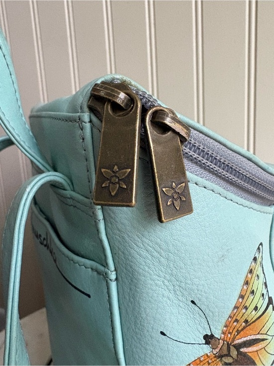 Anuschka Hand-Painted Genuine Leather Bucket Backpack Purse Blue Butterfly Bag main image 10